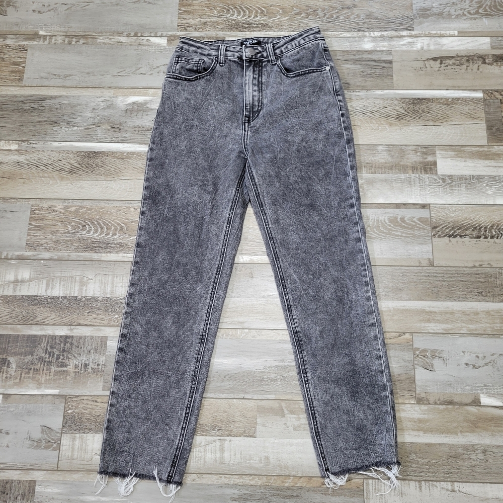 2 Nasty Gal Black Acid Wash Frayed Raw Hem High Waisted Jeans